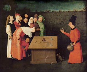 XSL93883 Credit: The Conjuror (oil on panel) (pre-restoration) by Bosch, Hieronymus (c.1450-1516) ©Musee d'Art et d'Histoire, Saint-Germain-en-Laye, France/ Giraudon/ The Bridgeman Art Library Nationality / copyright status: Netherlandish / out of copyright