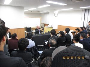 Paul Gertner lecturing a group of Japanese magicians in Tokyo Japan